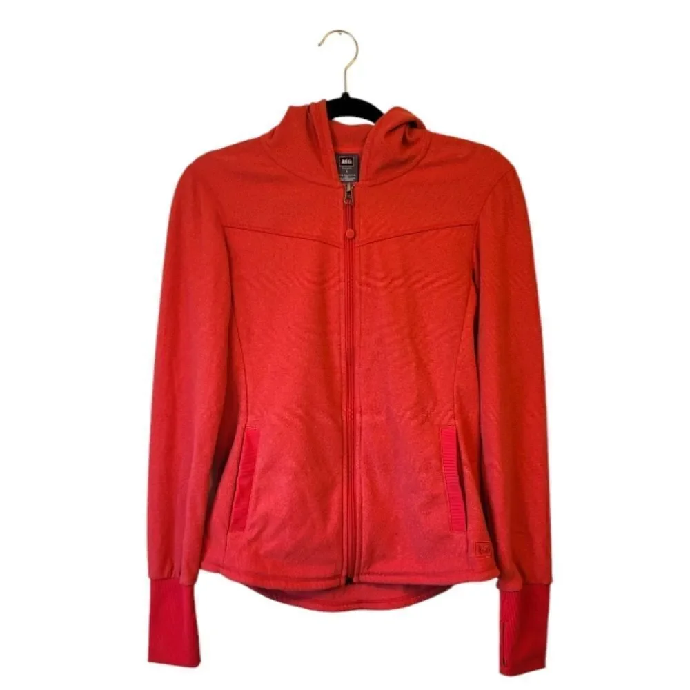 REI Red Orange Brushed Knit Zip Up Jacket